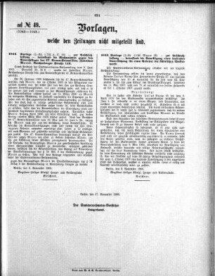 Anlage: ad No.49 (1042-1043.), Vorlagen, welche den Zeitungen nicht mitgeteilt sind