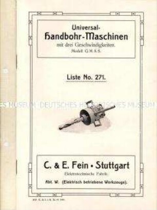 Universal-Handbohr-Maschinen mit drei Geschwindigkeiten. Liste No. 271.