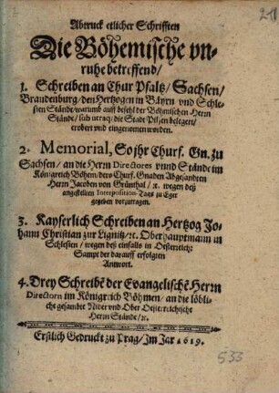 Abtruck etlicher Schrifften, Die Böhemische unruhe betreffend