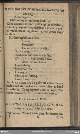 Curatio LXIV. [Curatio LXVI.] De Virium Imbecillitate, Urinae difficultate, Scabie sicca etc.