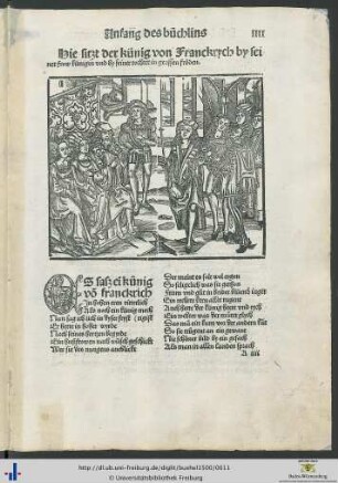 Hie sitzt der künig von Franckrych by seiner frow künigin vnd by seiner tochter in grossen fröden