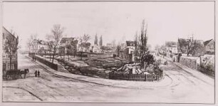Dresden, Anger des ehem. Dorfes Cotta : Schneider, Otto (Ludwig): Dresden, Dorfplatz des ehemaligen Dorfes Cotta - Ansicht des Platzes, wo seit 1900 das Rathaus steht. Aquarell, 1898