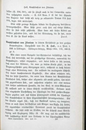 465-466 [Rezension] Holl, Karl, Amphilochius von Ikonium