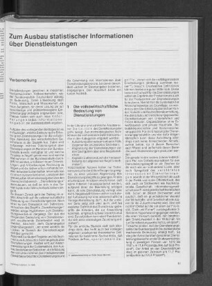 Zum Ausbau statistischer Information über Dienstleistungen