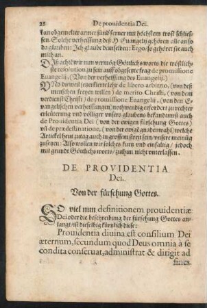 De Providentia Dei. Von der fürsehung Gottes.