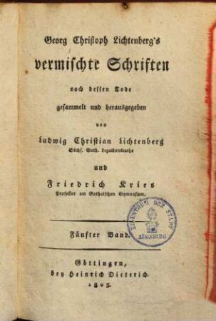 Georg Christian Lichtenberg's vermischte Schriften. 5
