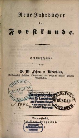 Neue Jahrbücher der Forstkunde. 22. 1841