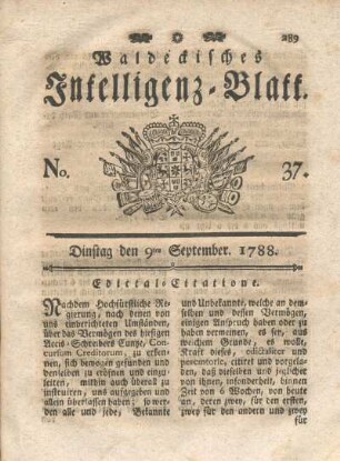 No. 37. Dinstag den 9ten September 1788