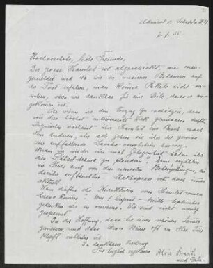 Brief von Alois Brandl und Jula Brandl an Gerhart Hauptmann und Margarete Hauptmann