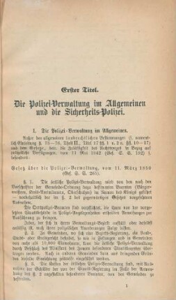 Erster Titel. Die Polizei-Verwaltung im Allgemeinen und die Sicherheits-Polizei
