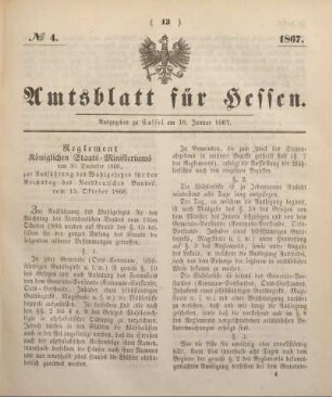 № 4. Ausgegeben zu Cassel am 16. Januar 1867.