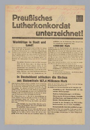 "Preußisches Lutherkonkordat unterzeichnet!"