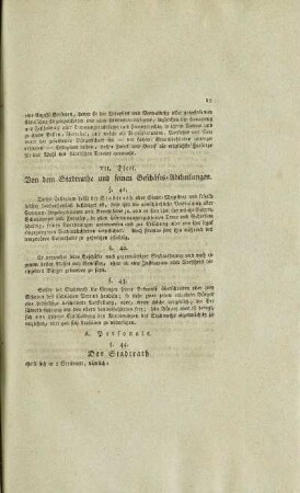 VII. Titel. Von dem Stadtrathe und seinen Geschäfts-Abtheilungen.