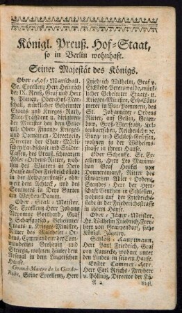 Königl. Preuß. Hof-Staat, so in Berlin wohnhaft