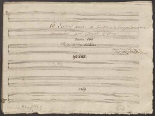 Lessons, guit (2), op. 168, HenK 168 - BSB Mus.Schott.Ha 2311-4 : [title page:] 60 Leçons pour 2 Guitarres a l'usages des commencens // composées par Joseph Küffner // Ouevres 168. // Propriété des Editeurs