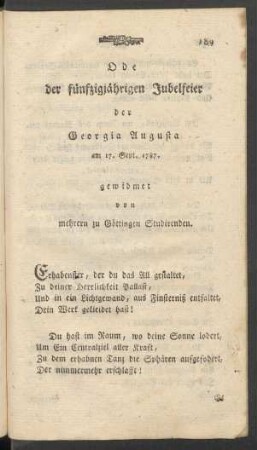Ode der fünfzigjährigen Jubelfeier der Georgia Augusta am 17. Sept. 1787 ...