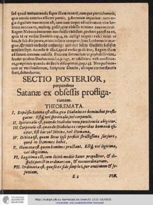 SECTIO POSTERIOR, perpendens Satanæ ex osessis profligationem.