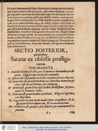 SECTIO POSTERIOR, perpendens Satanæ ex osessis profligationem.