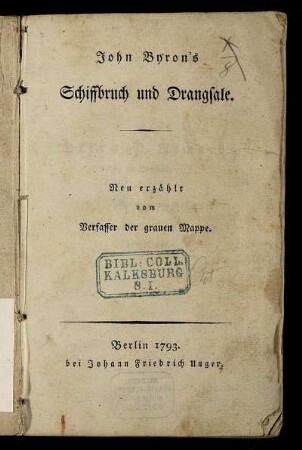 John Byron's Schiffbruch und Drangsale