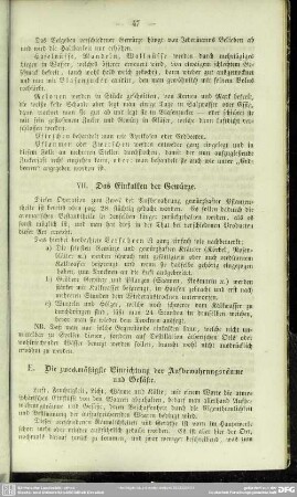 E. Die zweckmäßigste Einrichtung der Aufbewahrungsräume und Gefäße
