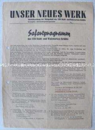 Sonderdruck des VEB Stahl- und Walzwerk Gröditz zu den Maßnahmen nach den Unruhen vom 17. Juni 1953