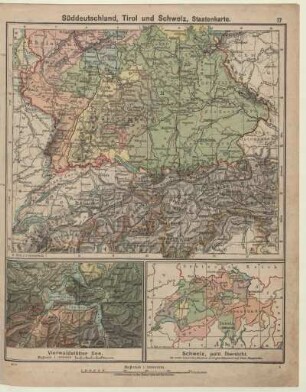 Süddeutschland, Tirol und Schweiz, Staatenkarte, Vierwaldstätter See, Schweiz, polit. Übersicht