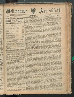Mettmanner Kreisblatt. 1869-1871