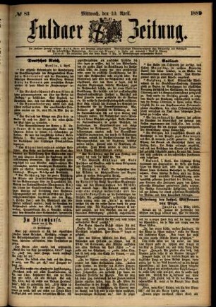 Ausgabe vom Mittwoch, den 10. April 1889.
