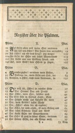 Register über die Psalmen