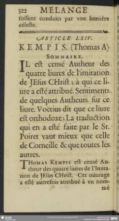 Article LXIV. Kempis. (Thomas A)