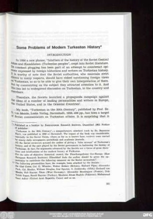 Some Problems of Modern Turkestan History