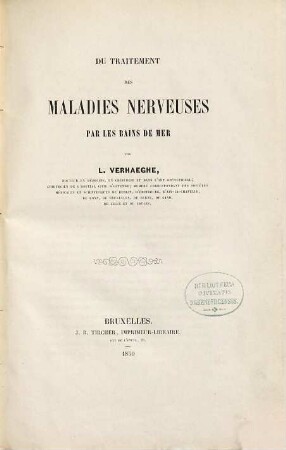 Du traitement des maladies nerveuses par les bains de mer