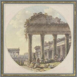 Architektonisches Capriccio: Tempelruine und Figurenstaffage