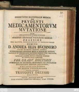 Dissertatio Inavgvralis Medica De Prvdenti Medicamentorvm Mvtatione