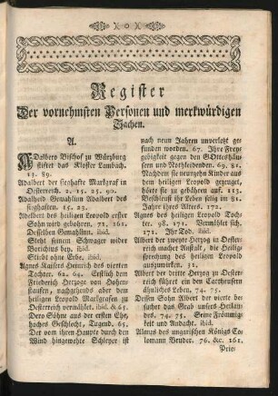 Register Der vornehmsten Personen und merkwürdigen Sachen