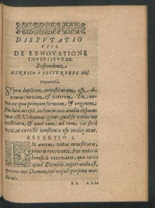 Disputatio VIII. De Renovatione Investiturae.
