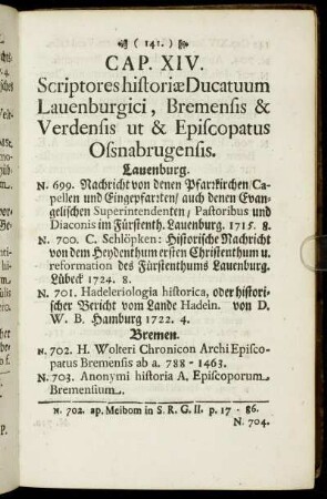 Cap. XIV. Scriptores historiæ Ducatuum Lauenburgici, Bremensis & Verdensis ut & Episcopatus Osnabrugensis