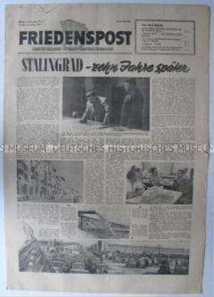 Wochenzeitung der DSF "Friedenspost" u.a. zum Wiederaufbau von Stalingrad
