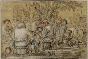 Zechende Bauern vor dem Wirtshaus
