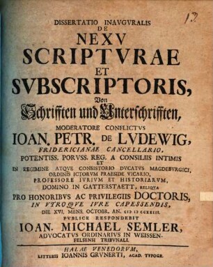 Diss. inaug. de nexu scripturae et subscriptoris