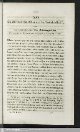 XXI. Die Rübenzuckerfabrikation und die Landwirthschaft