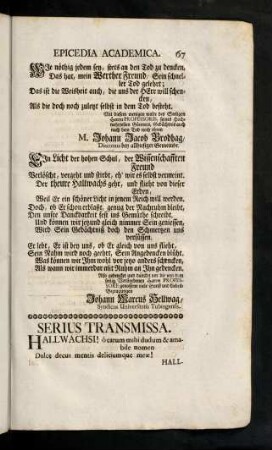 67-76, Serius Transmissa. Hallwachs! O ...