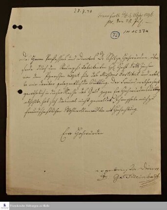 Brief von Gotthilf Samuel Steinbart an Johann Ludwig Schulze.