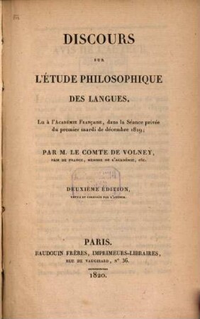Discours sur l'étude philosophique des langues