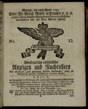 No. 12. Montags, den 23ten Martii 1750.