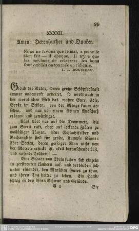 XXXXII. Amen! Herrnhuther und Quaker