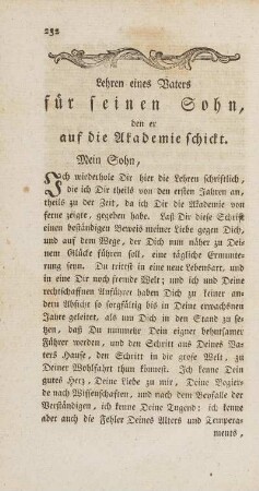 Lehren eines Vaters für seinen Sohn, den er auf die Akademie schickt
