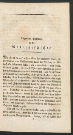 Allgemeine Einleitung in die Naturgeschichte.