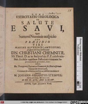 Exercitatio Theologica De Salute Esaui