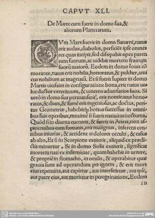 CAPUT XLI. De Marte cum fuerit in domo suo, & aliorum Planetarum.